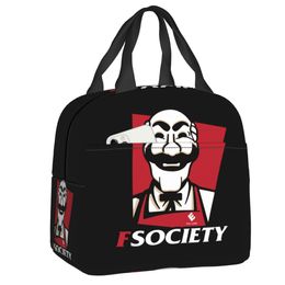 Mr Robot FSociety Lunch Box Waterproof Warm Cooler Thermal Food Insulated Lunch Bag for Women Kids Picnic Reusable Tote Bags