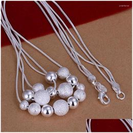 Chains Wholesale High Quality Retro Charm Three Chain Sand Light Beads Sier 925 Plated Necklace Fashion Jewellery Drop Delivery Necklace Dhjao