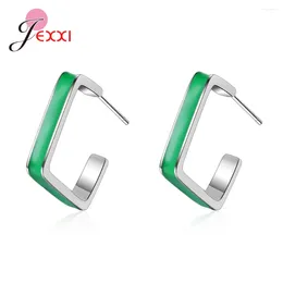 Stud Earrings Geometric Elements For Girls 925 Sterling Silver Green CZ Statement Jewelry Est Design Fashion Bijoux