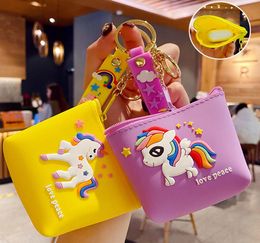 Coin Purse Earphone Holder Key Chains Ring Cartoon Silicone Animal Unicorn Pattern Keychains Cute Bag Pendant Car Keyrings Charm G2787952