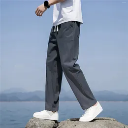 Men's Pants Straight Leg Trousers Male Large Size Pant Pocket Elastic Waist Casual Thin For Mens Summer Ropa Hombre