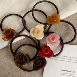 French Rose Blossom Hair Rope Korean Acetic Acid Hair Ring Tie Head Rope Ball Head High ponytail Style Leather Band Hair Accessories