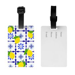 Summer Fruit Lemons Mediterranean Tiles Luggage Tag Suitcase Baggage Privacy Cover ID Label