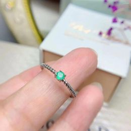 Cluster Rings Real 925 Orinigal Sterling Silver Wedding Ring For Women Natural Emerald With Certificate 3.5mm Cute Fine