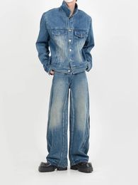 Men's Pants Avant-Garde Style Heavy Denim Jacket Set Side Curvy Three-dimensional Cut Wavy Mop Jeans