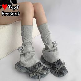Women Lolita Y2k Punk Gothic Harajuk Spicy Girls subculture Causal Grey strap Spring Autumn Mid Tube Horn Knit Leg Warmers Cover