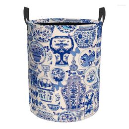 Laundry Bags China-fashion Style Blue And White Porcelain Full Body Pattern Storage Bucket Cloth Art Folding Geometric Dirty Clothes Home