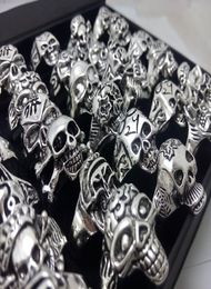 Bulk lots 100pcs Men Skull Rings 2020 New Gothic Biker Punk Cool Rings Whole Fashion Jewellery Lot7443667