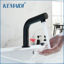 Bathroom Sink Faucets KEMAIDI Matte Black Basin Faucet Automatic Touch Sense Free Cold Water Mixer Tap