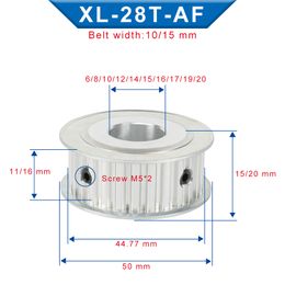 XL 28T Belt Pulley Trapezoidal Tooth Bore 6/8/10/12/14/15/17/19/20 mm Alloy Pulley Wheel Teeth Pitch 5.08 mm Belt Width 10/15 mm