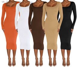 Basic Casual Dresses Long Slve Bodycon Womens Dress Sexy Party Bandage Long Dresses Thick Differentcolor T240412