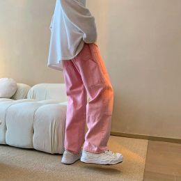 Pants Cargo Pink Jeans Men Fashion Harajuku Casual Baggy Straight Jeans Men Streetwear Loose Hip Hop Denim Pants Mens Trousers S3XL