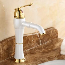 Bathroom Sink Faucets Basin And Cold White With Gold Washbasin Rotated Single Hole Faucet Copper Brass Taps Mixer