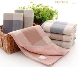 Towel 2Pcs/Lot Plaid Big Face Towels Hand Cotton Soft Absorbent Bathroom Women Sauna Gym Sport