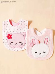 Bibs Burp Cloths 2pcs baby bib cover up soft cotton adjustable bib with U-shaped lace newborn feeding bib baby saliva towel Y240412