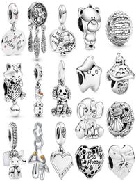 925 Silver Charm Beads Dangle 1Pcs New Cute Silver Star Cat Elephant Mushroom Pendant Bead Fit Charms Bracelet DIY Jewellery Accessories5849735