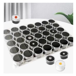 Loose Diamond Plastic Storage Box Jewellery Gems Beads Display Case Round Jars Black White Foam Insert Gemstone Holder Organiser