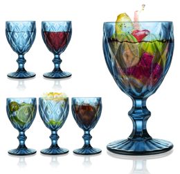 Engraving Beer Juice Wine Glassware Relief Coloured Vintage Red Wine Goblet Carved Embossed Glass Cup For Wedding Party