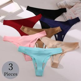 Women's Panties TrowBridge 3PCS/Set Sexy Female Thongs Seamless Silk Satin Underwear Breathable G-Strings Cozy Underpants T-Back