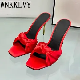 Slippers Summer High Heels Women's Simple Classic Satin Solid Square Toe Sexy Modern Banquet Dance Shoes 2024