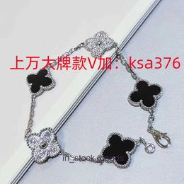 High end designer bangles for vancleff 925 Pure Silver Five Flower Panda Bracelet Plated with 18K Gold Clover Diamond Black Agate Lucky Grass High Edition Original 1:1