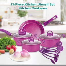 Non-Stick Pots And Pans Set 13-Piece Kitchen Utensil Set Kitchen Soup Pots Cookware Red Blue Household Food Grade Cookware
