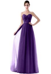 Custom Made 2021 Formal Bridesmaid Dresses Sweetheart Strapless Backless Pleats Tulle Lavender Long Floor Length Junior Bridesmaid2714884