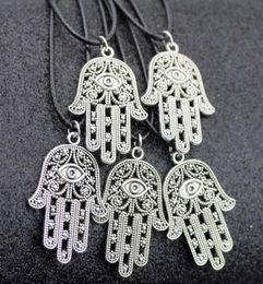 Jewellery Whole Lots 50pcs Vintage Lucky Alloy Fatima hand Hamsa Pendants Charms Amulet Evil Eye Necklaces Gift for men women HJ4024732