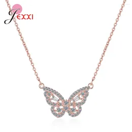 Chains Romantic Wedding Ins 925 Sterling Silver Crystal Butterfly Pendant Necklaces Women Short Clavicle Chain Jewellery