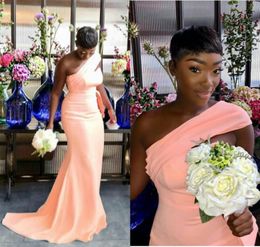 African One Shoulder Mermaid Bridesmaid Dresses Draped Sweep Train Garden Country Wedding Guest Gowns Maid of Honour Dress Plus Siz3173628