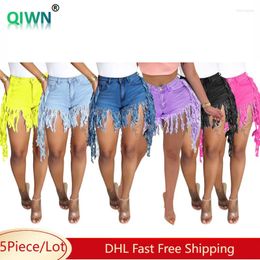 Women's Shorts 5Pcs Bulk Wholesale Tassel Denim Summer Retro Distressed High Waist Jean Women Streetwear Skinny Mini Pants 10867