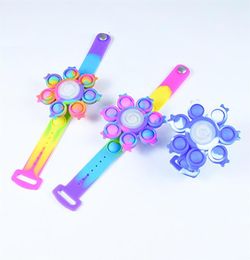 Rainbow Fingertip Gyro Toys Party Favour Led Luminous Wristband Silicone Rebound Squeeze Push Bubble Bracelet Watch Anti-stress Toy xx7371219