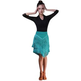 Tassel Latin Dance Skirt Top Performances Adult Skirt Practise Costume Fringe Suit Skirt Latin Salsa Ballroom Dance Skirt