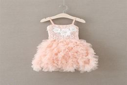 Ragazze in perline Flowres Party Dress Girl Girls Lace Suspendente Tulle Abiti TUTUS TUTUS BASSI CHIEDE PINK Princess Clothing A9360204D9311814