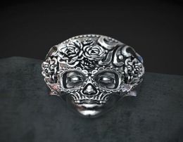 Unique 316L Stainless Steel Heavy Sugar Skull Ring Mens Mandala Flower Santa Muerte Biker Jewelry Size 7 143230140