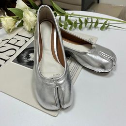 Casual Shoes IPPEUM Silver Split Toe Flats Ballets Plus Size 44 Women Mary Janes Leather Loafers Ballerina Zapato Mujer