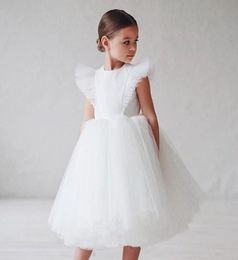 Girl039s Dresses Ins Boho Child Girls White Bridesmaid Dress For Kids Flutter Sleeve Mesh Tulle Princess Flower Clothing Weddin1069849