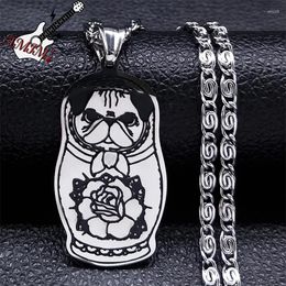 Pendant Necklaces Fashion Matryoshka Pug Necklace For Women/Men Stainless Steel Silver Color Animal Dog Jewelry Colliers N2568S06