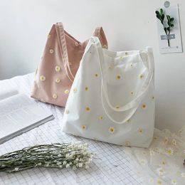 Shoulder Bags Small Canvas Tote Bag For Women 2024 Girls Shopper Designer Handbag Casual Embroidery With Daisy Crochet Cute Mesh