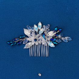 Rhinestone Bridal Hair Clip Headbands Accessories Jewelry blue color Crystal Handmade Tiara Wedding Hair Comb