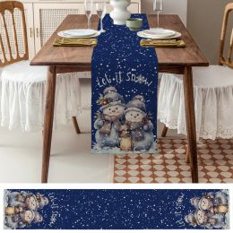 Christmas Snowman Snowflake Linen Table Runner Dresser Scarves Table Decor Winter Xmas Dining Table Runners Navidad Decorations