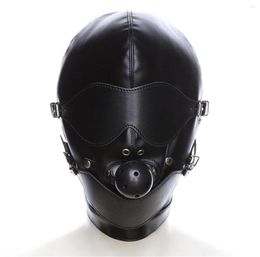 Party Masks Erotic Mask Cosplay Fetish Bondage Headgear With Mouth Ball Gag BDSM Leather Hood For Men Adult Games Sex SM2818504