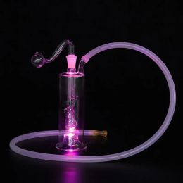 5.9 inch Height LED Light Change Hookahs Glass smoking Pipe Lights Bongs Hookah Tobacco Bowl Handcraft Portable Shisha Oil Percolater LL