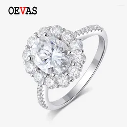 Cluster Rings OEVAS 925 Sterling Silver Full Real 3CT Moissanite For Women Sparkling Wedding Party Girls Gift Fine Jewelry