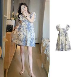 Maternity Dresses Maternity Vintage Dress 2023 New Clothes For Pregnant Women O-Neck Short / Long Sleeve Floral Elegant Pregnancy Vestidos 24412