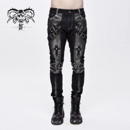 Pants Devil Fashion Punk Men Trousers Personality Pu Leather Splice Fit Street Dsily Tight Pants