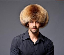 Berets MEN39S TRAPPER RACCOON FUR HAT REAL LEATHER Ushanka SHAPKA CHAPEAUBerets BeretsBerets6155766