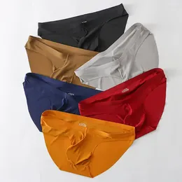 Underpants Male Panties Solid Colour Triangle Cutting Ice Silk Mid-Waist Underwear Anti-pilling Men Clothing