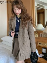 2 Piece Sets Womens Outfits Autumer Winter Elegant Sweet Woollen Blazer High Waist Pleated Skirt Suit Korean Vintage Temperament