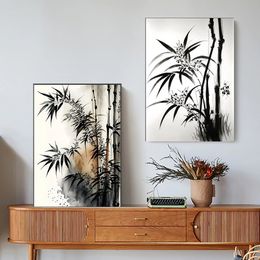 Chinese Ink Style Bamboo Forest Tea House Poster Print Wall Art Pictures Canvas Painting Living Room Bedroom Home Decor Gift